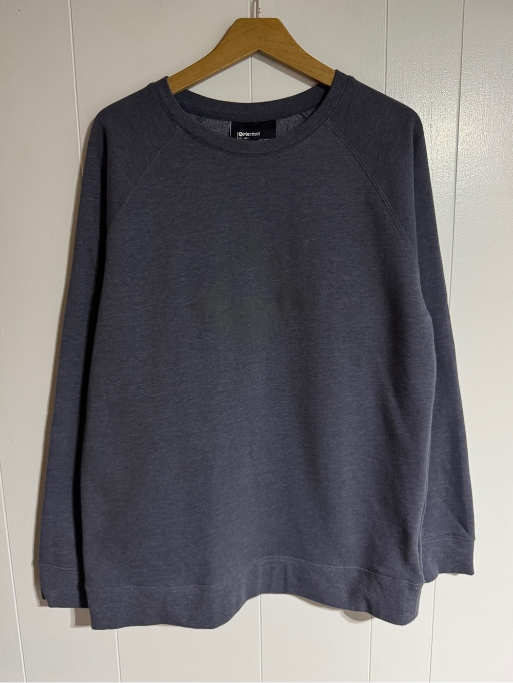 Marmot Men's Crewneck Sweatshirt Charcoal Gray/Blue With Tonal Forest Logo